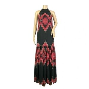 Ralph Lauren Women Black Western Print Halter Neck Maxi Dress Size 12